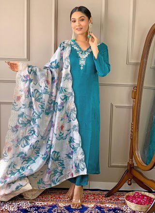 Viscose Pant Style Suit with Embroidered and Print Work