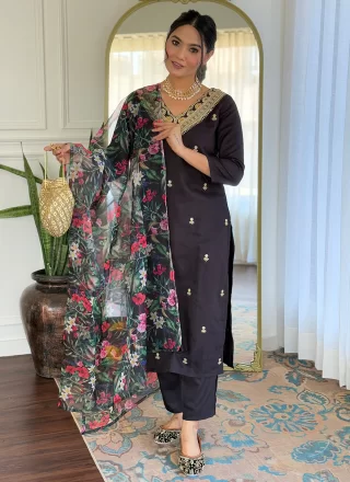 Viscose Salwar Suit In Black Color