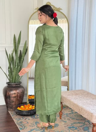 Viscose Salwar Suit In Green Color