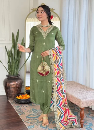 Viscose Salwar Suit In Green Color