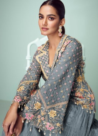 Vivacious Grey Chinon Readymade Lehenga Choli