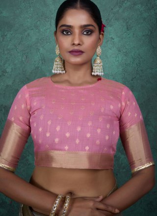 Vivacious Grey Linen Designer Sari with Woven and Zari Work