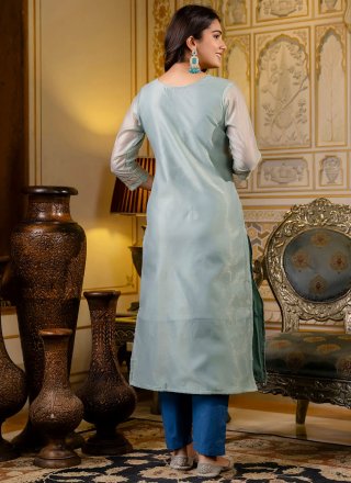 Vivacious Grey Silk Blend Casual Kurti with Embroidered and Zari Work