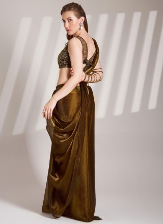 Vivid Brown Burburry Contemporary Sari In Plain