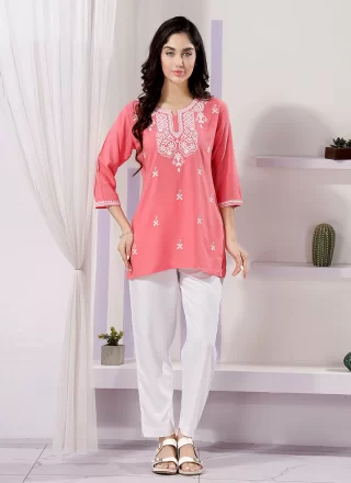Vivid Pink Rayon Casual Kurti