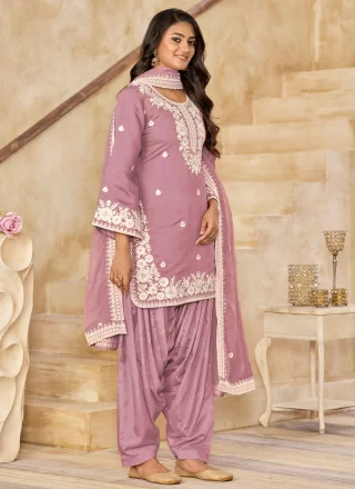 Vivid Purple Silk Salwar Suit with Embroidered Work
