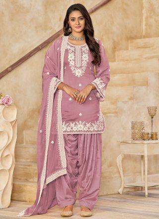 Vivid Purple Silk Salwar Suit with Embroidered Work