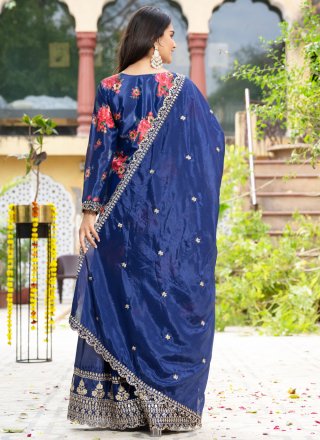 Voguish Blue Chinon Readymade Salwar Suit