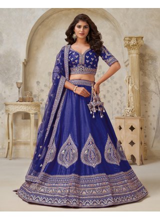 Voluptuous Purple Silk A - Line Lehenga Choli with Patch Border, Embroidered and Zari Work