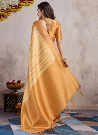 Weaving and Zari Work Banarasi Silk Traditional Saree In Gold and Rust