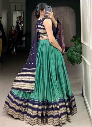 Weaving and Zari Work Chanderi A - Line Lehenga Choli In Teal for Ceremonial