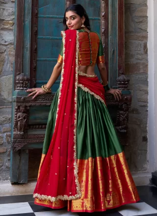 Weaving and Zari Work Fancy Fabric A - Line Lehenga Choli In Green