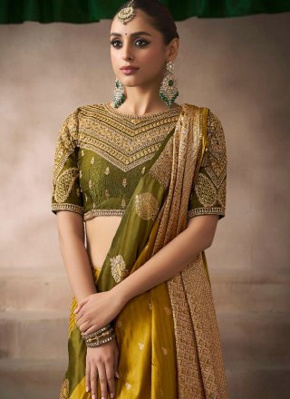 Weaving and Zari Work Satin Silk Designer Sari In Mustard
