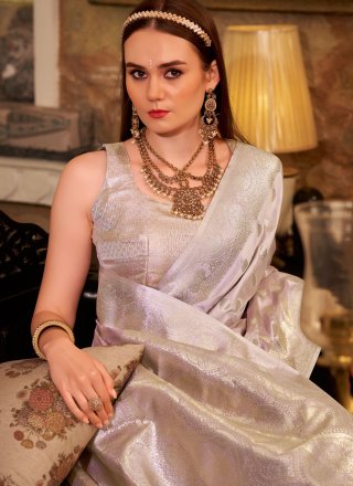 Weaving and Zari Work Satin Silk Trendy Saree In Mauve for Ceremonial