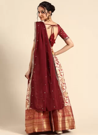 Weaving and Zari Work Silk A - Line Lehenga Choli In Peach and Pink for Ceremonial