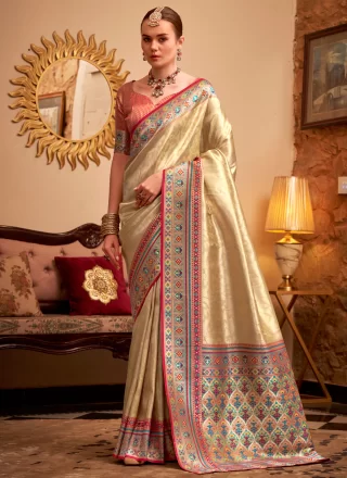 Weaving and Zari Work Silk Classic Saree In Cream