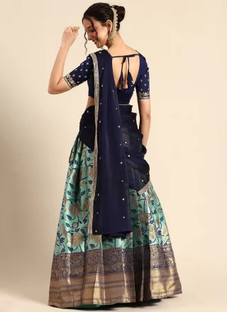 Weaving and Zari Work Silk Lehenga Choli In Aqua Blue for Ceremonial