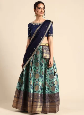 Weaving and Zari Work Silk Lehenga Choli In Aqua Blue for Ceremonial