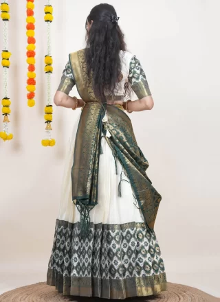Weaving and Zari Work Silk Lehenga Choli In White Color