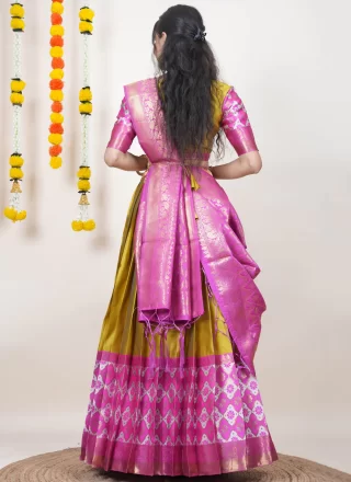 Weaving and Zari Work Silk Lehenga Choli In Yellow for Ceremonial