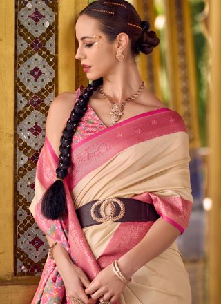 Weaving and Zari Work Silk Trendy Saree In Beige Color