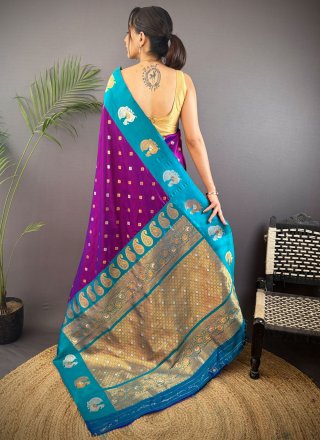 Weaving Work Banarasi Silk Classic Sari In Purple for Ceremonial