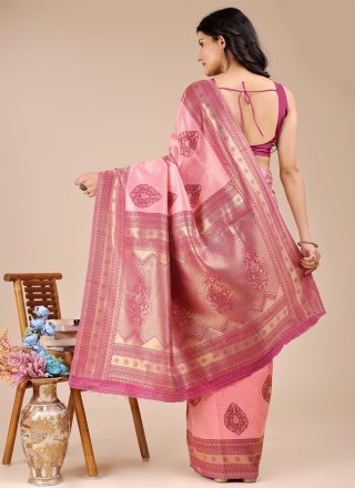 Weaving Work Banarasi Silk Contemporary Saree In Magenta and Pink for Casual