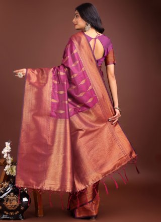 Weaving Work Banarasi Silk Contemporary Sari In Purple Colour
