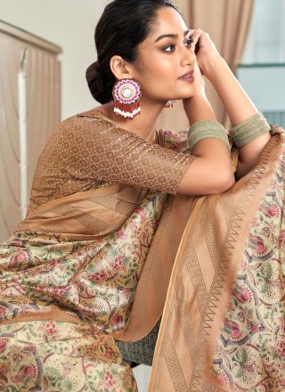 Weaving Work Handloom Silk Trendy Saree In Brown for Ceremonial