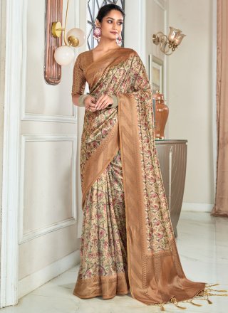 Weaving Work Handloom Silk Trendy Saree In Brown for Ceremonial