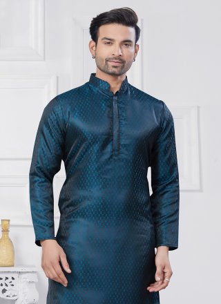 Weaving Work Jacquard Silk Kurta Pyjama In Morpeach Color