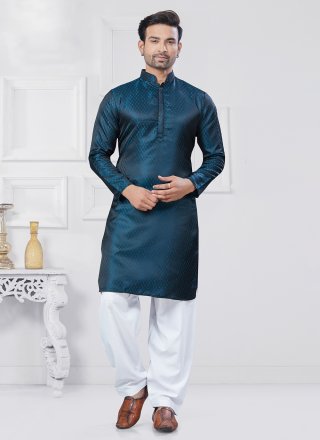 Weaving Work Jacquard Silk Kurta Pyjama In Morpeach Color