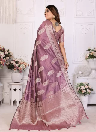 Weaving Work Organza Classic Sari In Purple Color