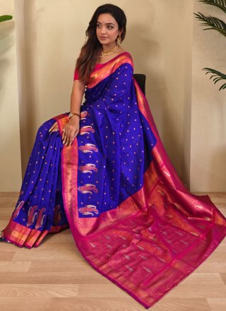 Weaving Work Paithni Designer Saree In Blue for Ceremonial