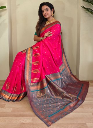 Weaving Work Paithni Trendy Saree In Pink Colour