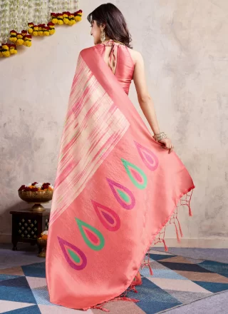 Weaving Work Silk Casual Saree In Peach