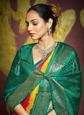 Weaving Work Silk Classic Saree In Pink for Ceremonial