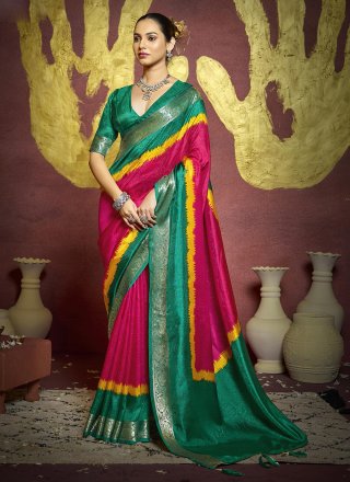 Weaving Work Silk Classic Saree In Pink for Ceremonial