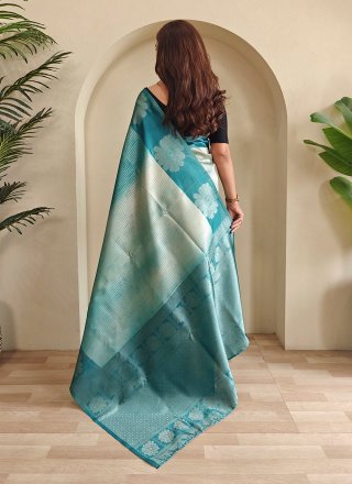 Weaving Work Silk Classic Saree In Teal Color