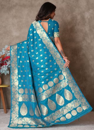 Weaving Work Silk Contemporary Saree In Blue