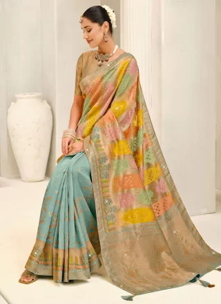Weaving Work Silk Contemporary Saree In Multi Colour for Ceremonial