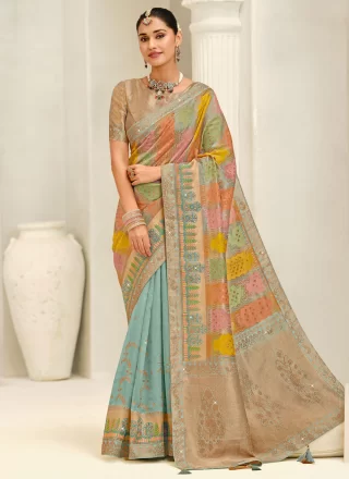 Weaving Work Silk Contemporary Saree In Multi Colour for Ceremonial
