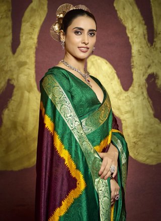 Weaving Work Silk Contemporary Saree In Wine Color