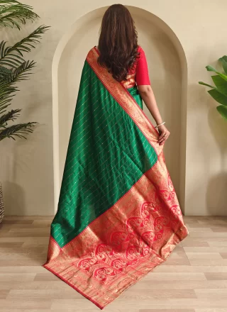 Weaving Work Silk Contemporary Sari In Green Color