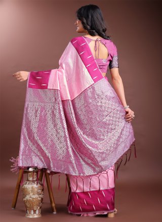 Weaving Work Silk Contemporary Sari In Magenta and Pink