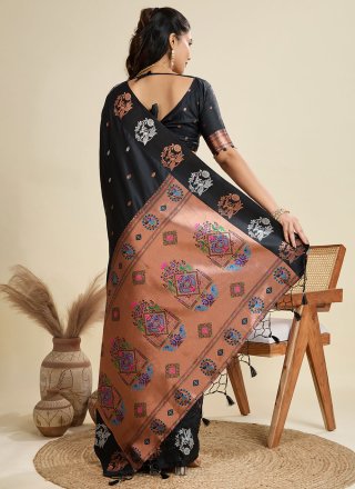 Weaving Work Silk Traditional Saree In Black