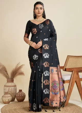 Weaving Work Silk Traditional Saree In Black