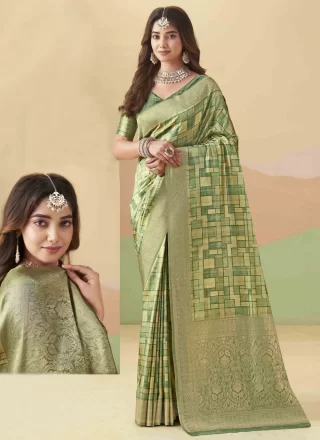 Fabulous Firozi Jacquard Classic Saree with Cord, Mirror and Zari