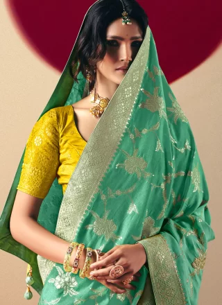 Weaving Work Viscose Trendy Saree In Sea Green