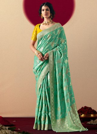 Weaving Work Viscose Trendy Saree In Sea Green